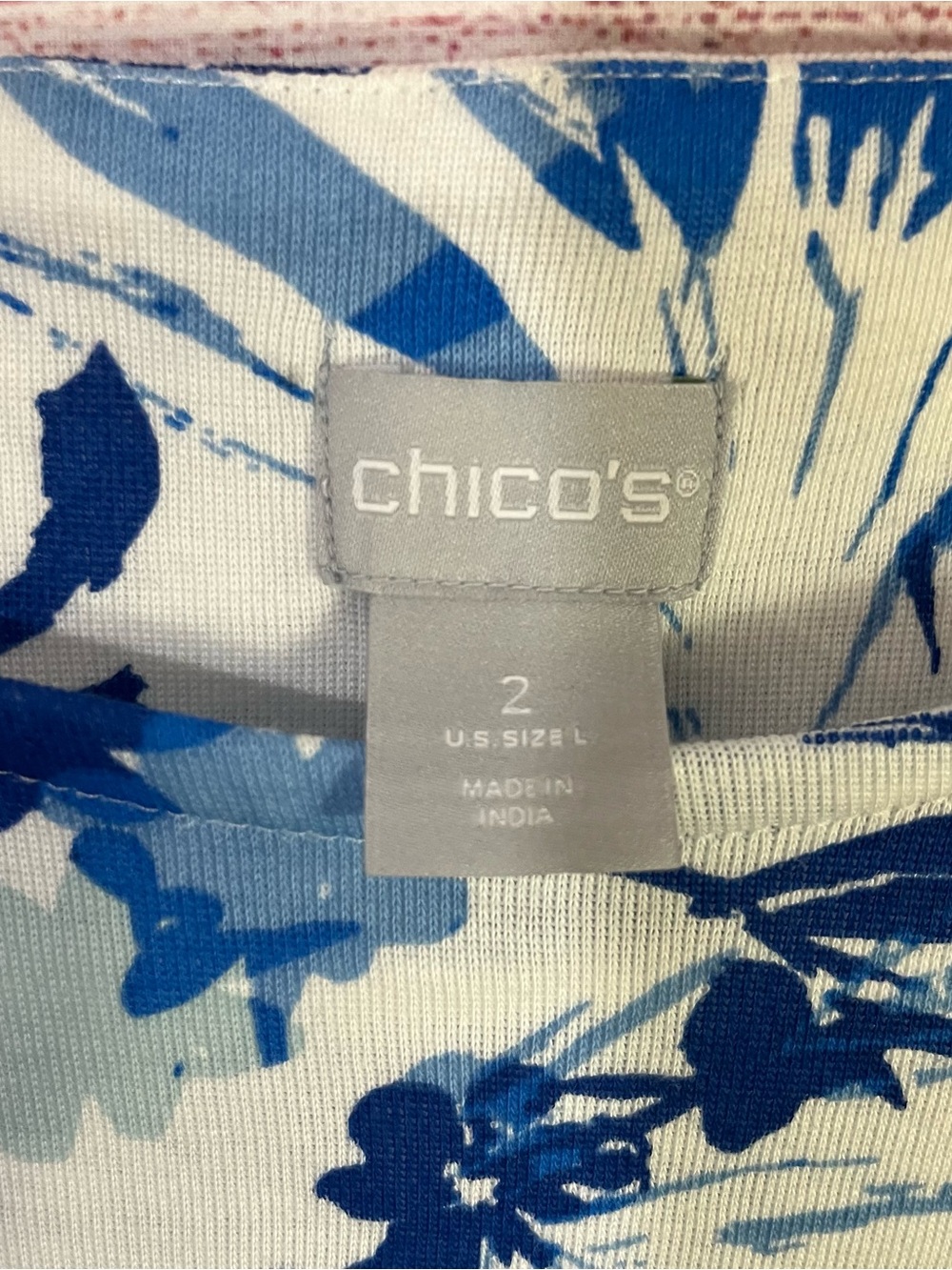 Chico's 100% Cotton Blue White Floral Sleeveless Tank Top Size 2 | Large - Picture 2 of 5